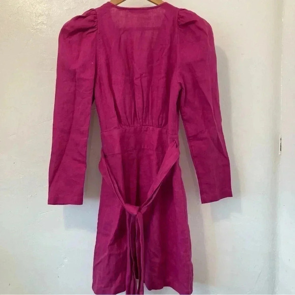 Country Road Magenta Pink Linen Long Sleeve Wrap Mini Dress Size 4 - Picture 6 of 9